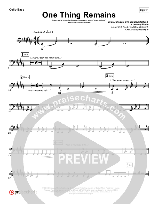 One Thing Remains Cello/Bass (Jesus Culture)