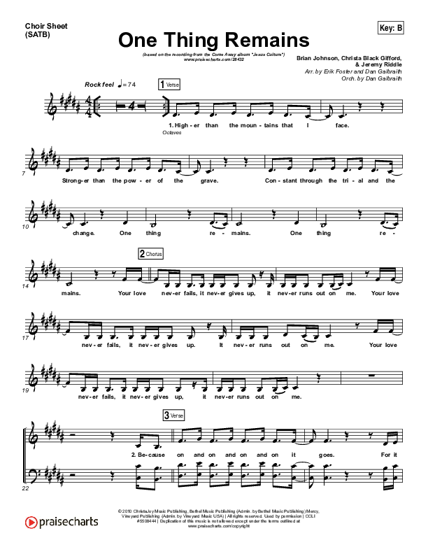 One Thing Remains Choir Sheet (SATB) (Jesus Culture)