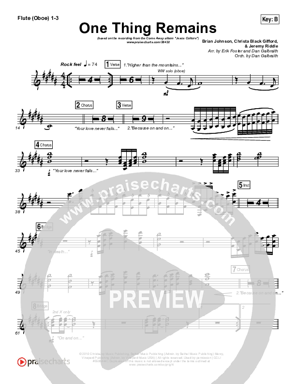 One Thing Remains Flute/Oboe 1/2/3 (Jesus Culture)