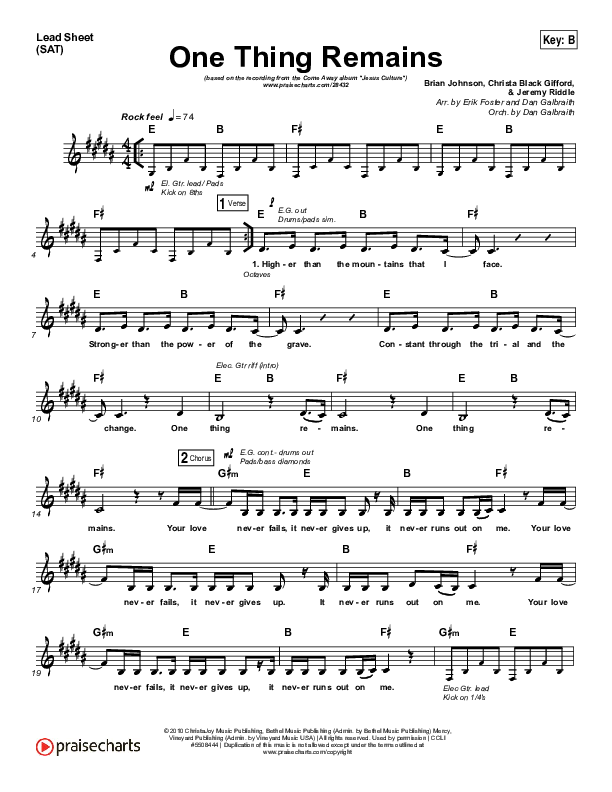 One Thing Remains Lead Sheet (SAT) (Jesus Culture)