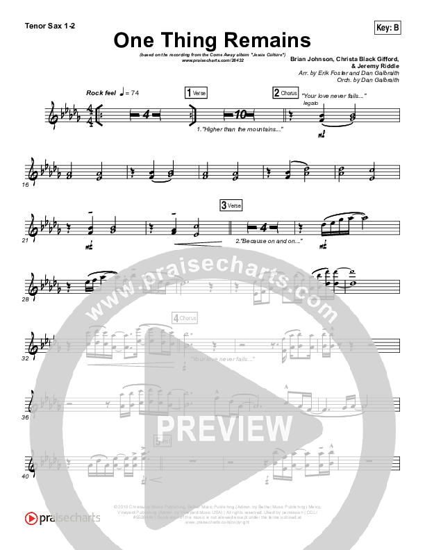 One Thing Remains Tenor Sax 1/2 (Jesus Culture)