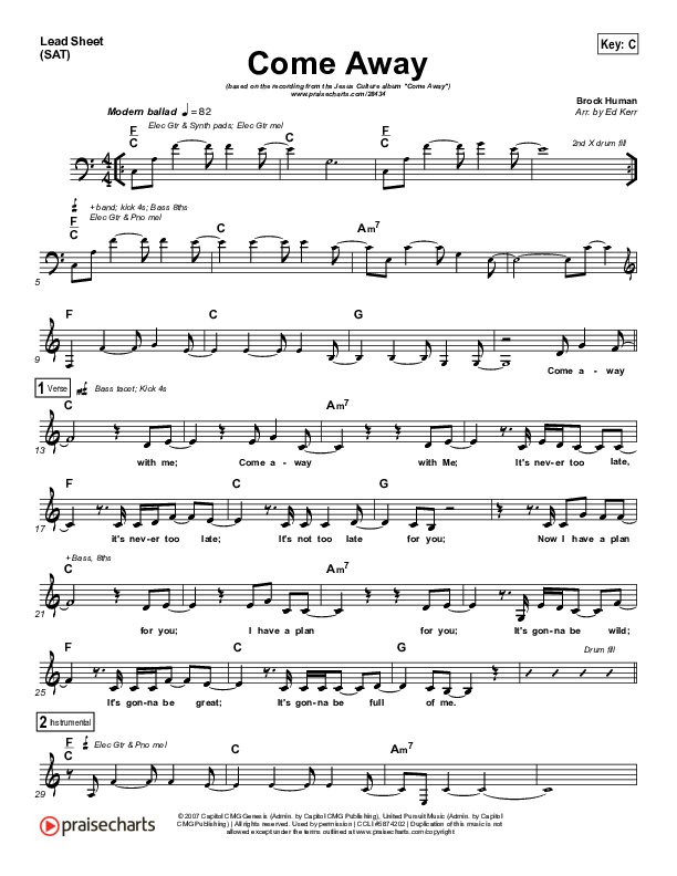 Come Away Lead (SAT) (Jesus Culture / Chris Quilala)