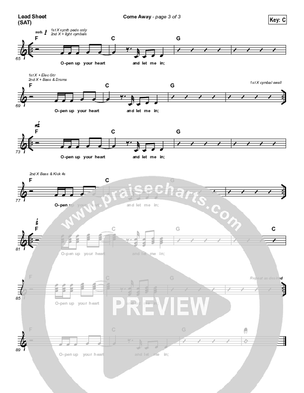 Come Away Lead Sheet (SAT) (Jesus Culture / Chris Quilala)