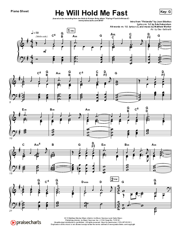 He Will Hold Me Fast Piano Sheet (Keith & Kristyn Getty)