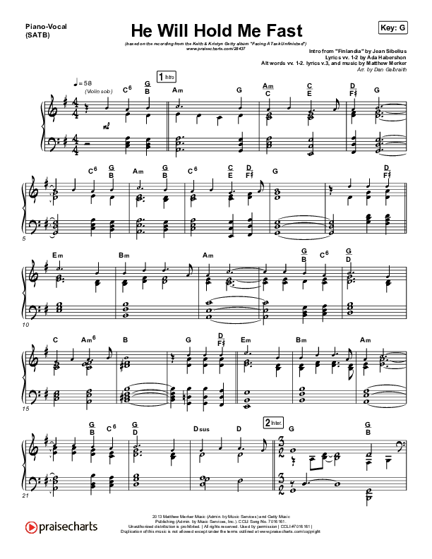 He Will Hold Me Fast Piano/Vocal (SATB) (Keith & Kristyn Getty)