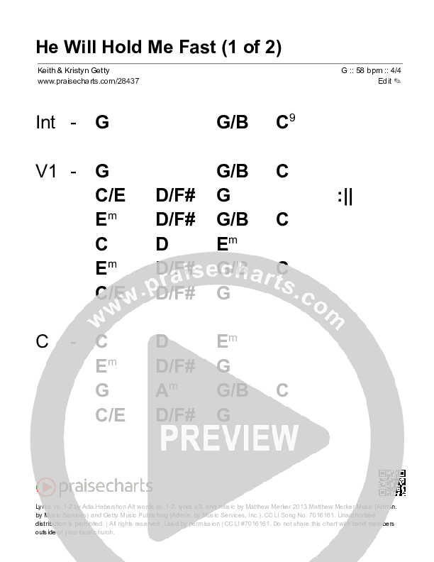 He Will Hold Me Fast Stage Chart (Keith & Kristyn Getty)