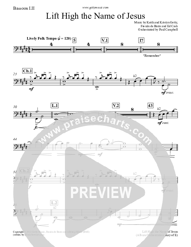 Lift High The Name Of Jesus Bassoon 1/2 (Keith & Kristyn Getty)