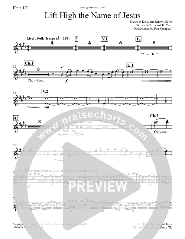 Lift High The Name Of Jesus Flute 1/2 (Keith & Kristyn Getty)