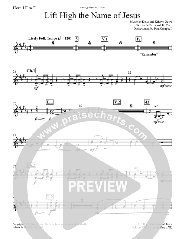 Lift High The Name Of Jesus French Horn 1/2 (Keith & Kristyn Getty)