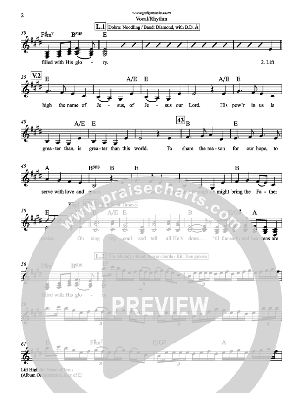 Lift High The Name Of Jesus Lead Sheet (SAT) (Keith & Kristyn Getty)