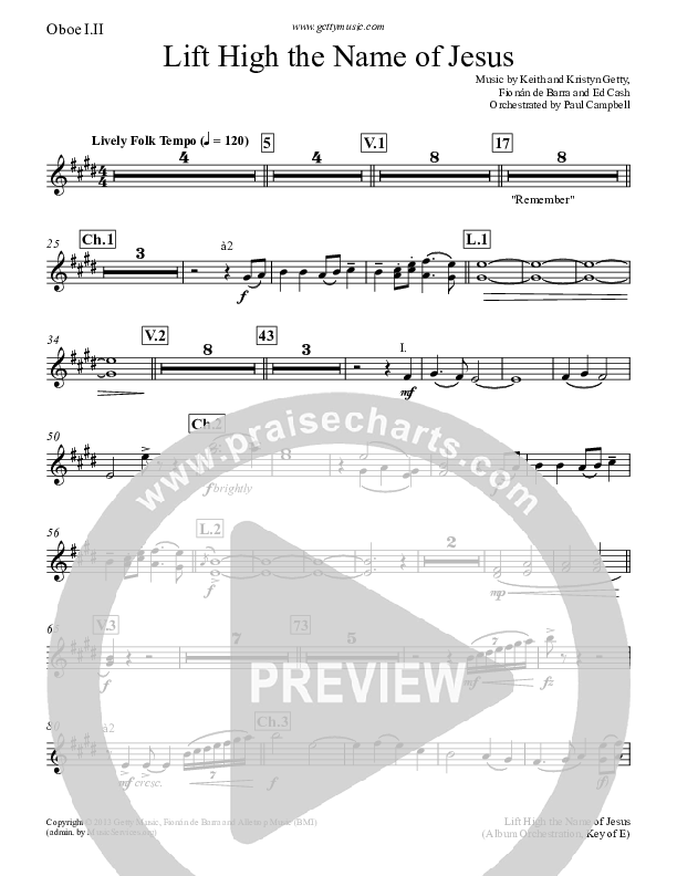 Lift High The Name Of Jesus Oboe 1/2 (Keith & Kristyn Getty)