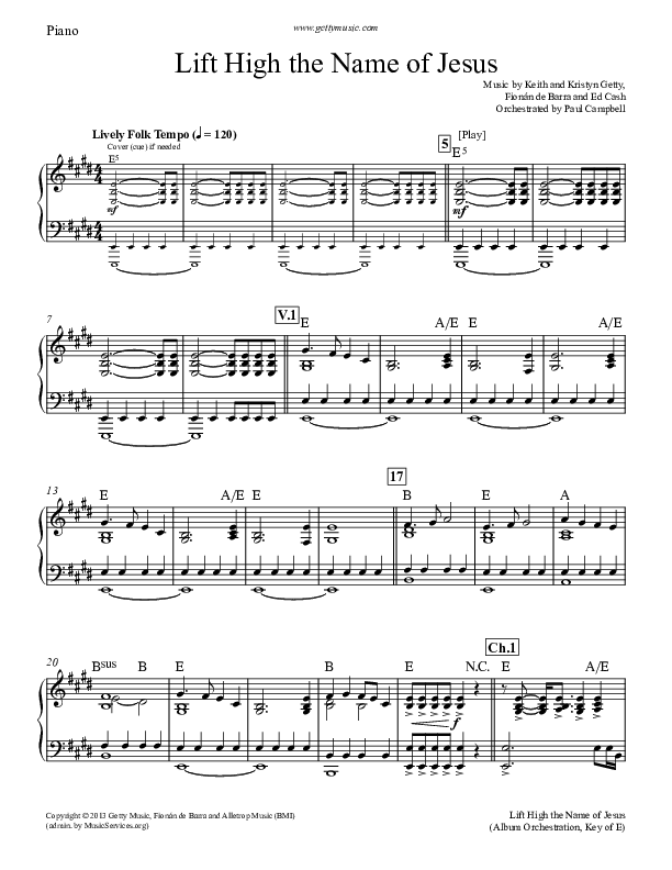 Lift High The Name Of Jesus Piano Sheet (Keith & Kristyn Getty)