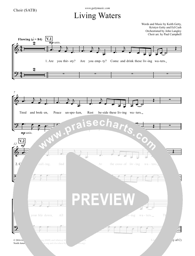 Living Waters Sheet Music PDF (Keith &amp; Kristyn Getty) - PraiseCharts