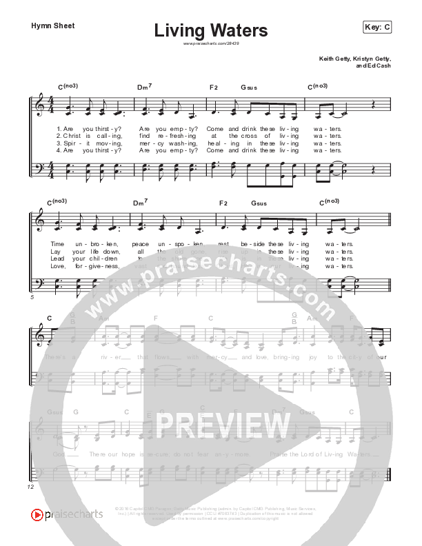 Living Waters Hymn Sheet (Keith & Kristyn Getty)