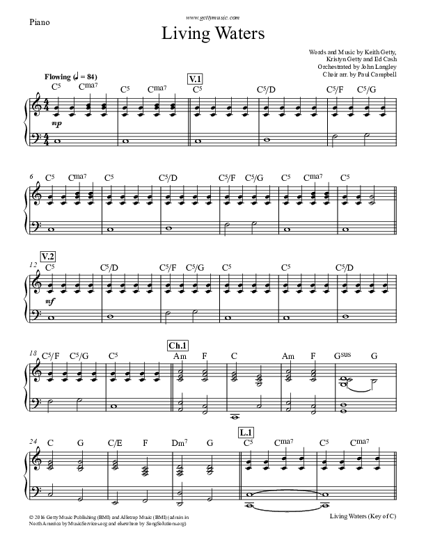 Living Waters Piano Sheet (Keith & Kristyn Getty)