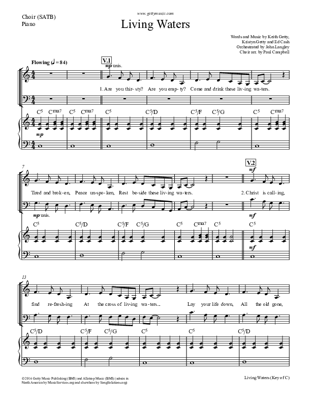 Living Waters Piano/Vocal (SATB) (Keith & Kristyn Getty)