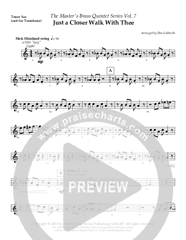 Just A Closer Walk (Instrumental) Tenor Sax 2 (AnderKamp Music)