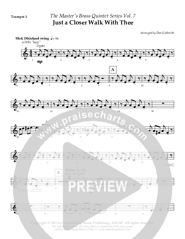 Just A Closer Walk (Instrumental) Trumpet 2 (AnderKamp Music)