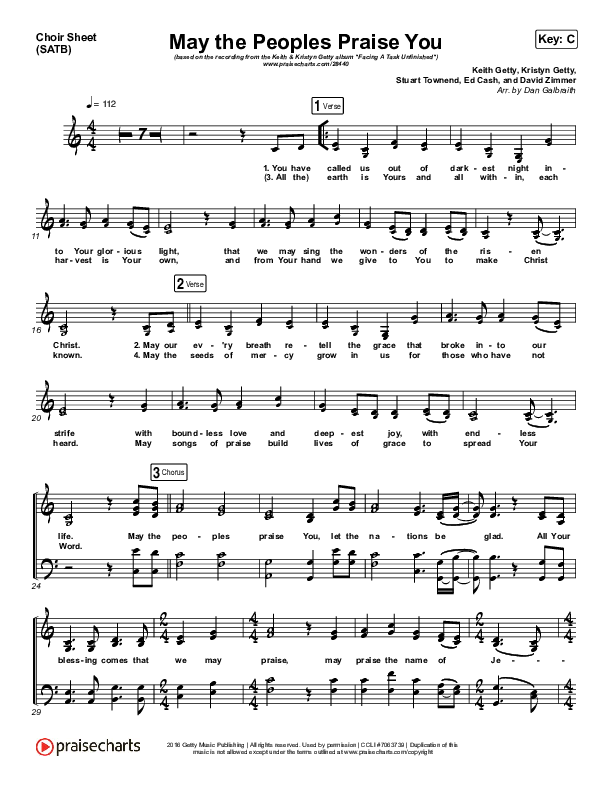 May The Peoples Praise You Choir Sheet (SATB) (Keith & Kristyn Getty)