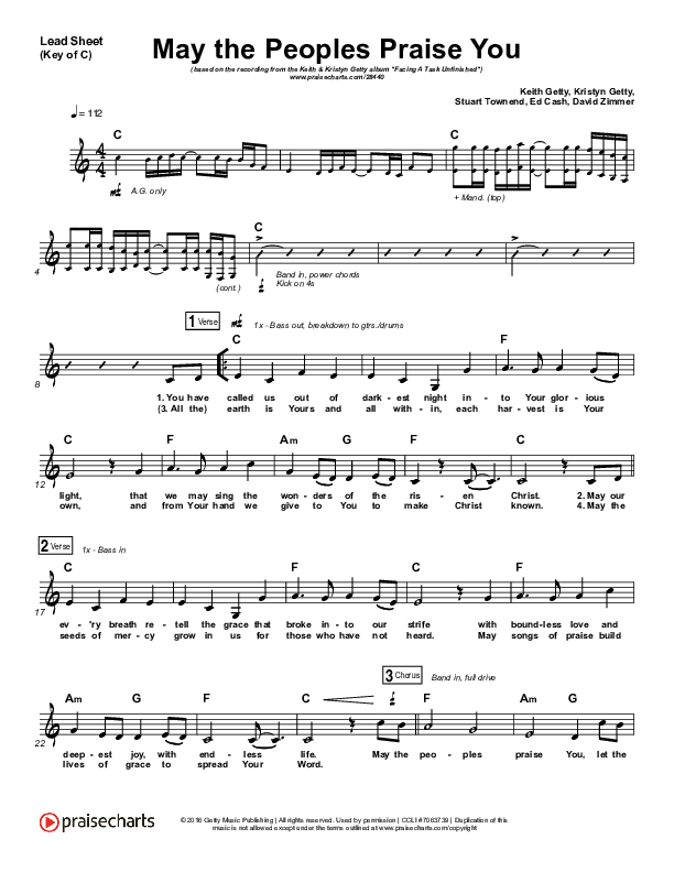 May The Peoples Praise You Lead Sheet (Melody) (Keith & Kristyn Getty)