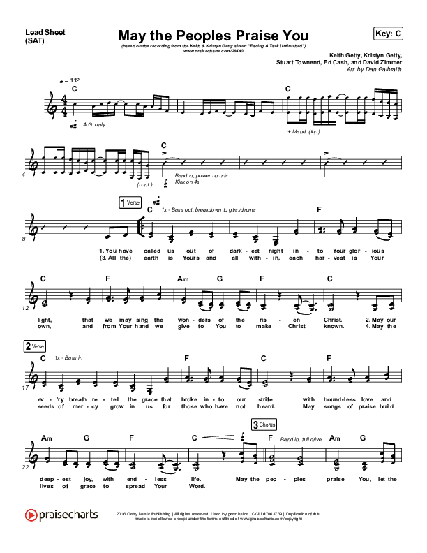 May The Peoples Praise You Lead Sheet (SAT) (Keith & Kristyn Getty)