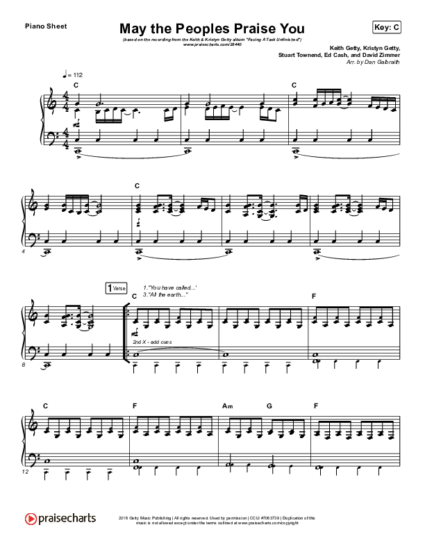 May The Peoples Praise You Piano Sheet (Keith & Kristyn Getty)