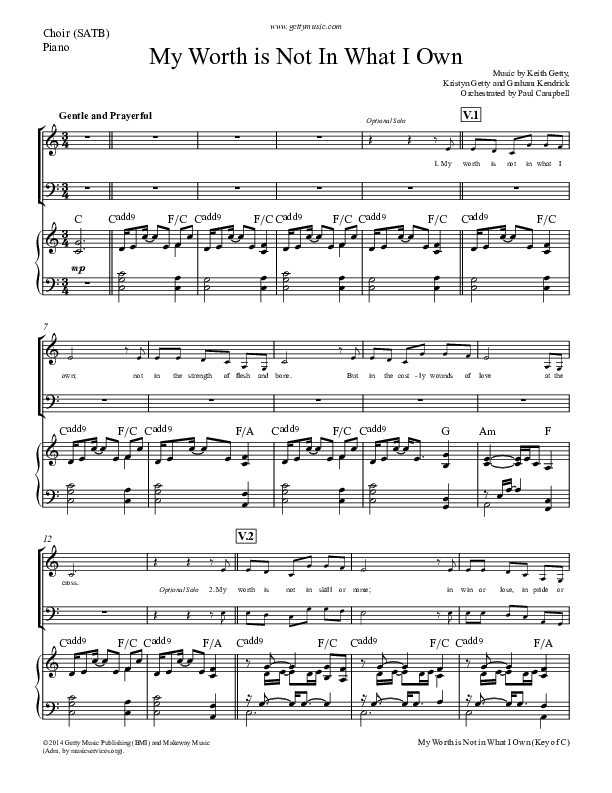 My Worth Is Not In What I Own Piano/Vocal (SATB) (Keith & Kristyn Getty)