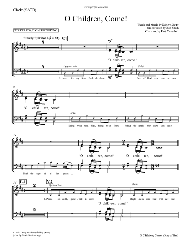 O Children Come Choir Vocals (SATB) (Keith & Kristyn Getty)