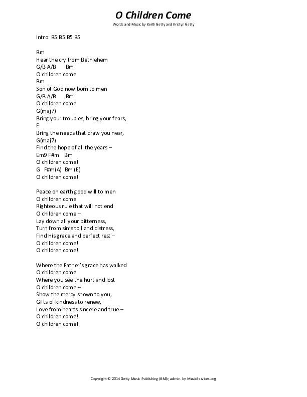 O Children Come Chords PDF (Keith & Kristyn Getty) PraiseCharts