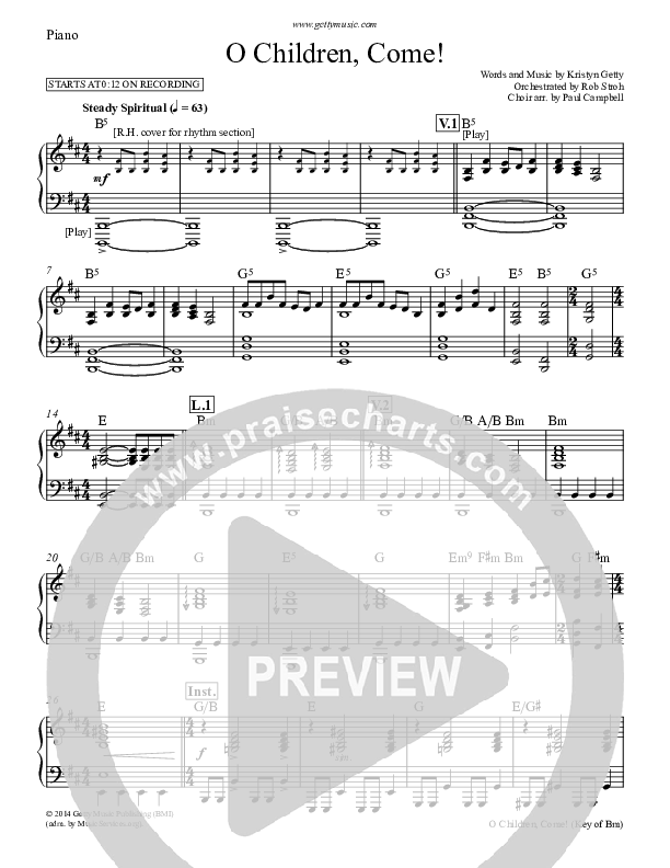 O Children Come Piano Sheet (Keith & Kristyn Getty)