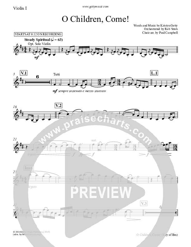 O Children Come Violin 1 (Keith & Kristyn Getty)