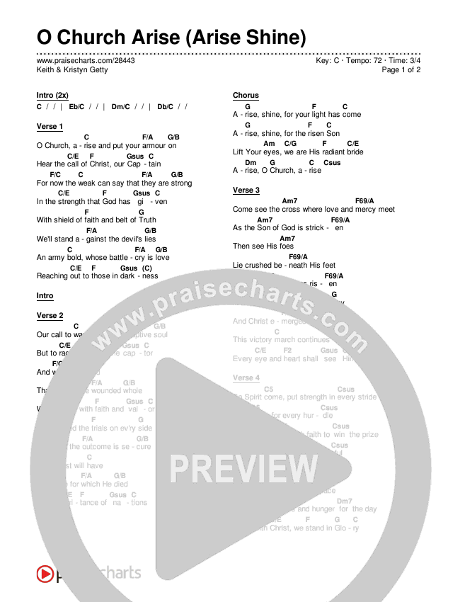 O Church Arise (Arise Shine) Chords & Lyrics (Keith & Kristyn Getty)