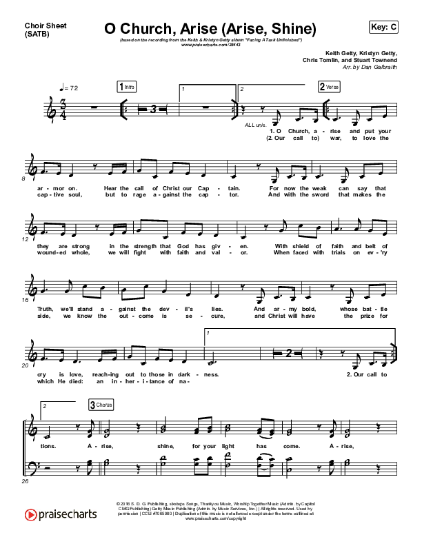 O Church Arise (Arise Shine) Choir Sheet (SATB) (Keith & Kristyn Getty)