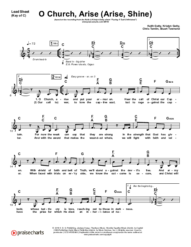 O Church Arise (Arise Shine) Lead Sheet (Melody) (Keith & Kristyn Getty)
