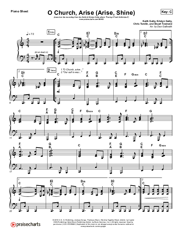 O Church Arise (Arise Shine) Piano Sheet (Keith & Kristyn Getty)