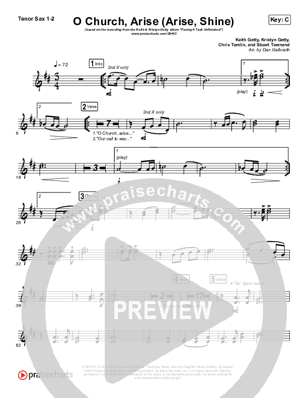 O Church Arise (Arise Shine) Tenor Sax 1/2 (Keith & Kristyn Getty)