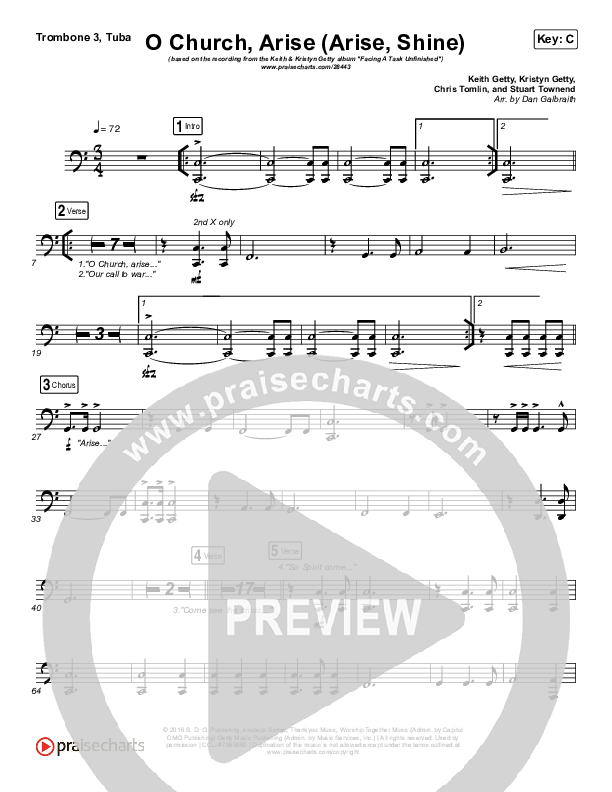 O Church Arise (Arise Shine) Trombone 3/Tuba (Keith & Kristyn Getty)