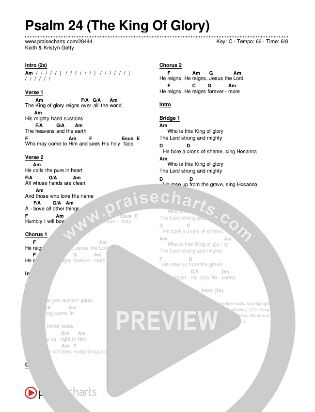 Psalm 24 (The King Of Glory) Chords & Lyrics (Keith & Kristyn Getty)