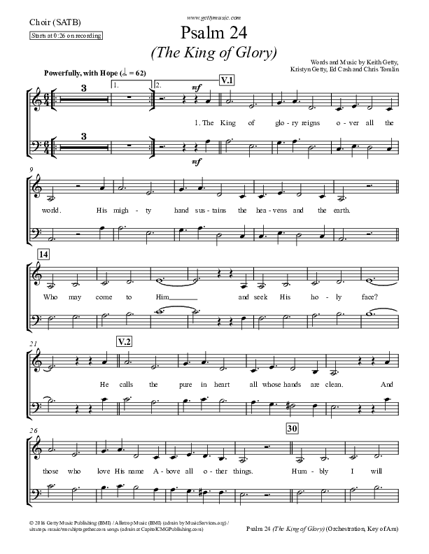 Psalm 24 (The King Of Glory) Choir Sheet (Keith & Kristyn Getty)