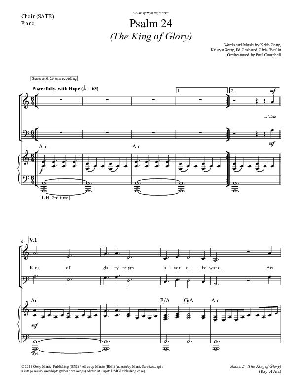 Psalm 24 (The King Of Glory) Choir Vocals (SATB) (Keith & Kristyn Getty)