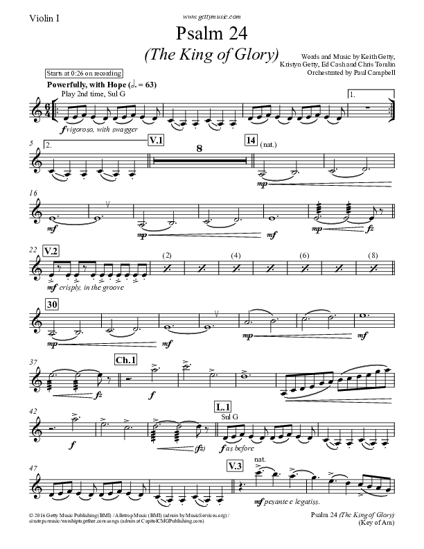 Psalm 24 (The King Of Glory) Violin 1 (Keith & Kristyn Getty)