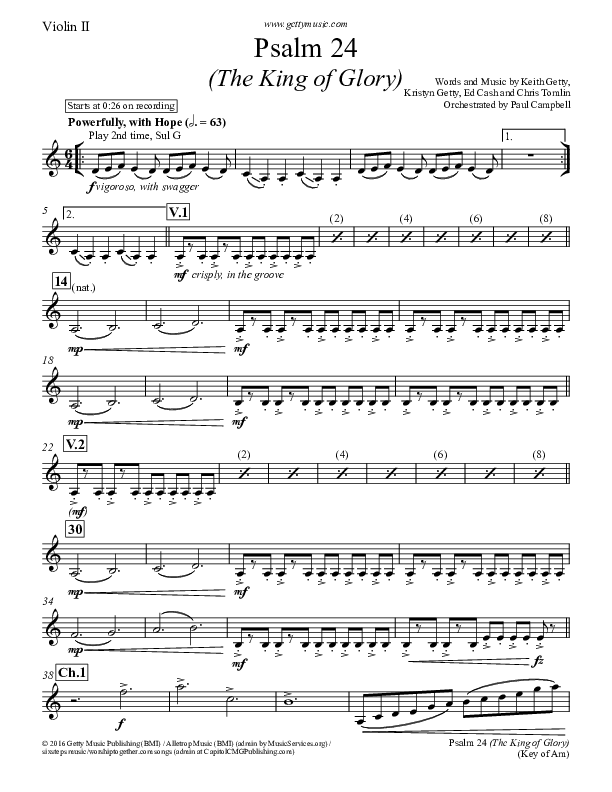 Psalm 24 (The King Of Glory) Violin 2 (Keith & Kristyn Getty)