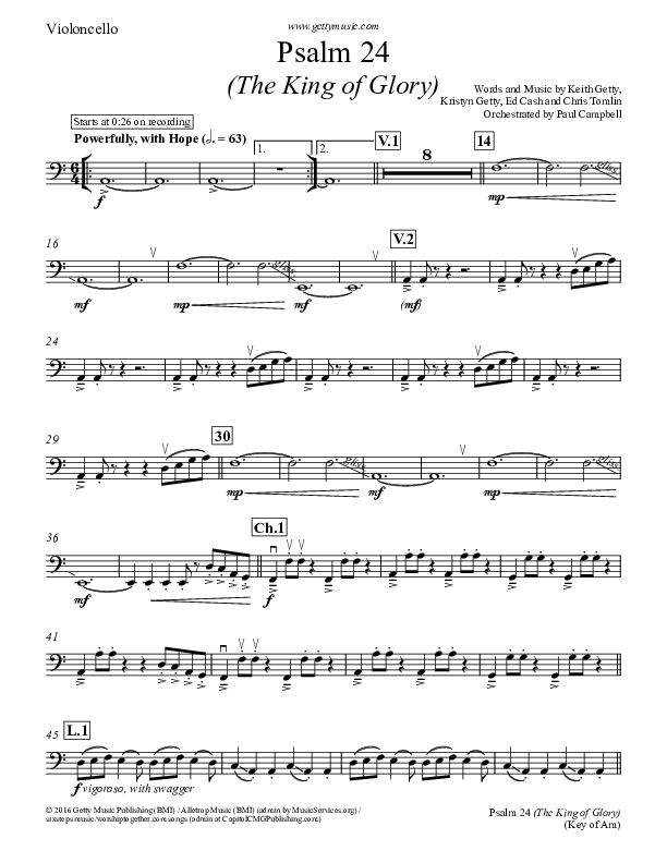 Psalm 24 (The King Of Glory) Violincello (Keith & Kristyn Getty)