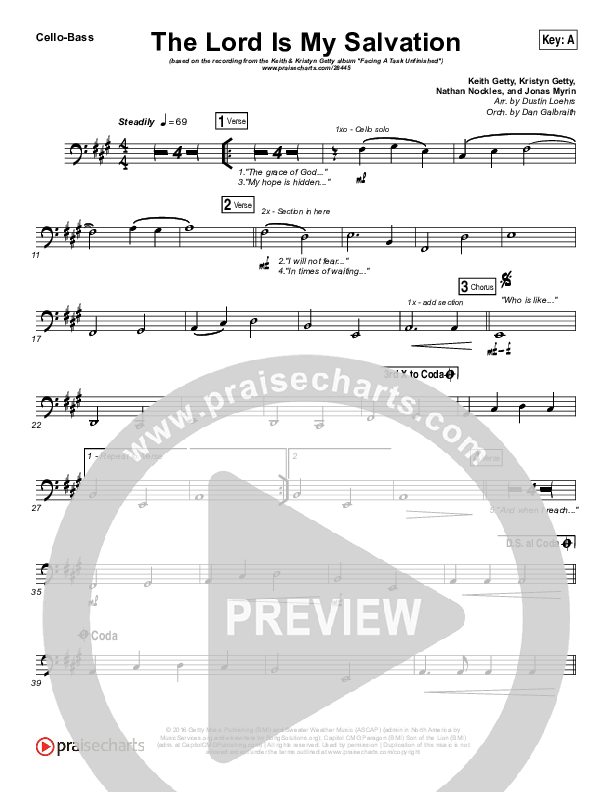 The Lord Is My Salvation Cello/Bass (Keith & Kristyn Getty)