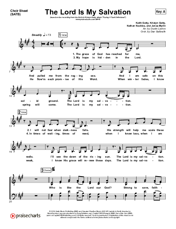 The Lord Is My Salvation Choir Vocals (SATB) (Keith & Kristyn Getty)