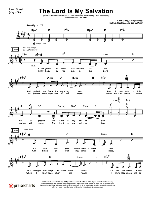 The Lord Is My Salvation Lead Sheet (Melody) (Keith & Kristyn Getty)