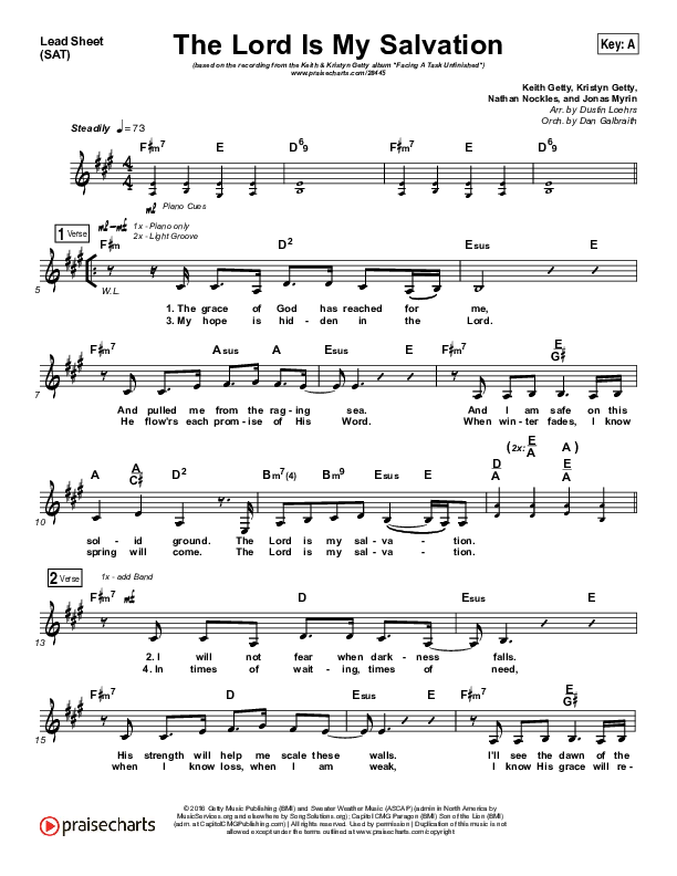 The Lord Is My Salvation Lead Sheet (SAT) (Keith & Kristyn Getty)