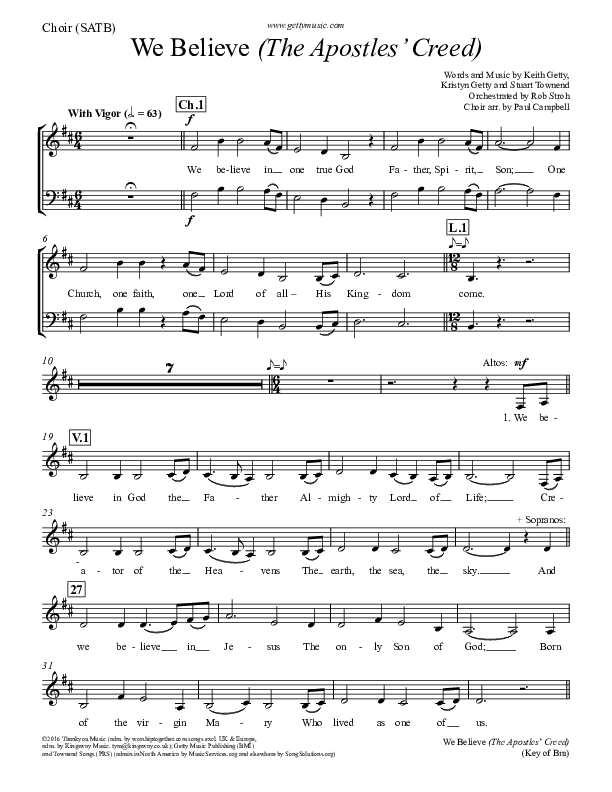 We Believe (Apostles Creed) Choir Sheet (SATB) (Keith & Kristyn Getty)