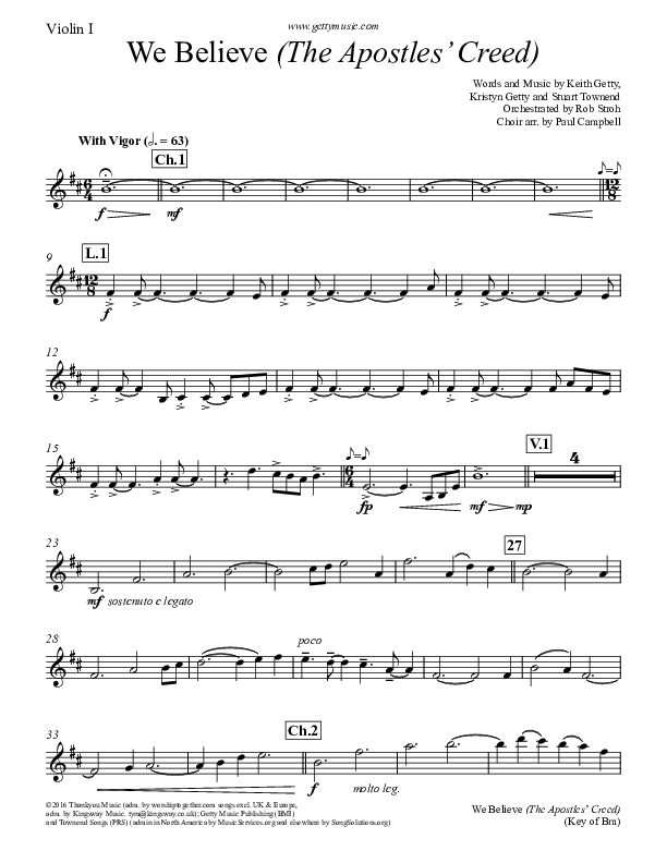 We Believe (Apostles Creed) Violin 1 (Keith & Kristyn Getty)