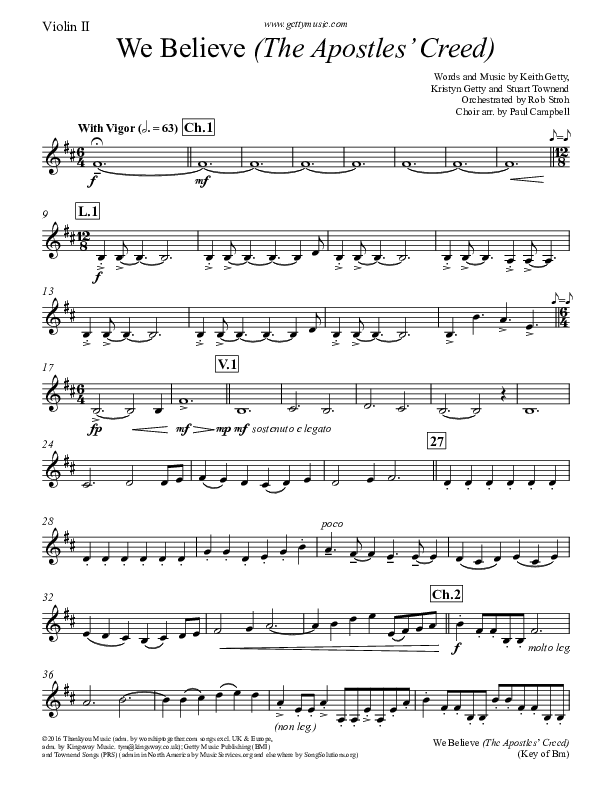 We Believe (Apostles Creed) Violin 2 (Keith & Kristyn Getty)